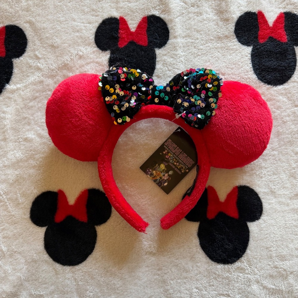 Sparkling Dreamers Red Plush Mouse Ears Headband Multicolor Sequin NWT - AB1532
